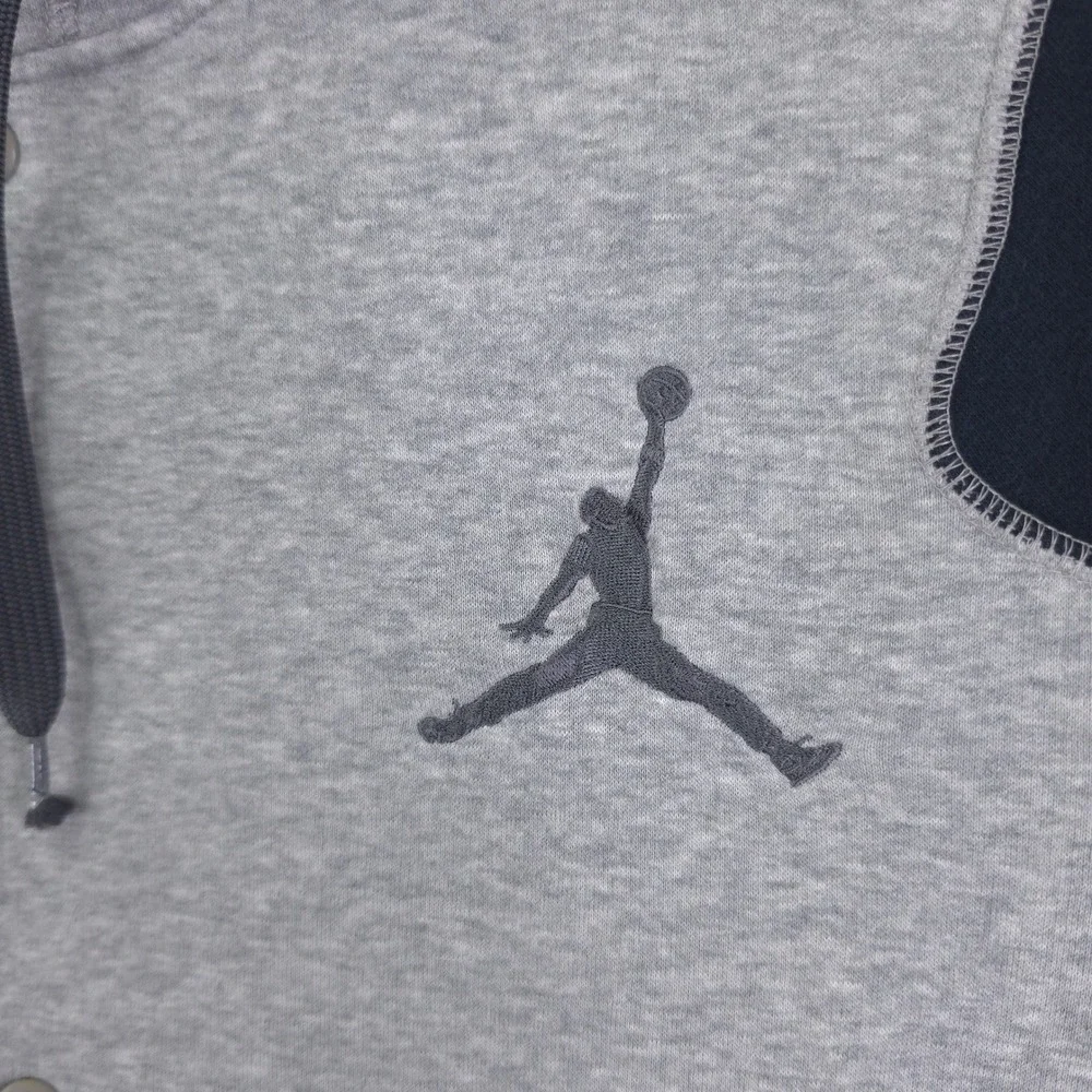 Jordan Hoodie Mens Large Gray Black Varsity Snap Fleece Jumpman Sweatshirt