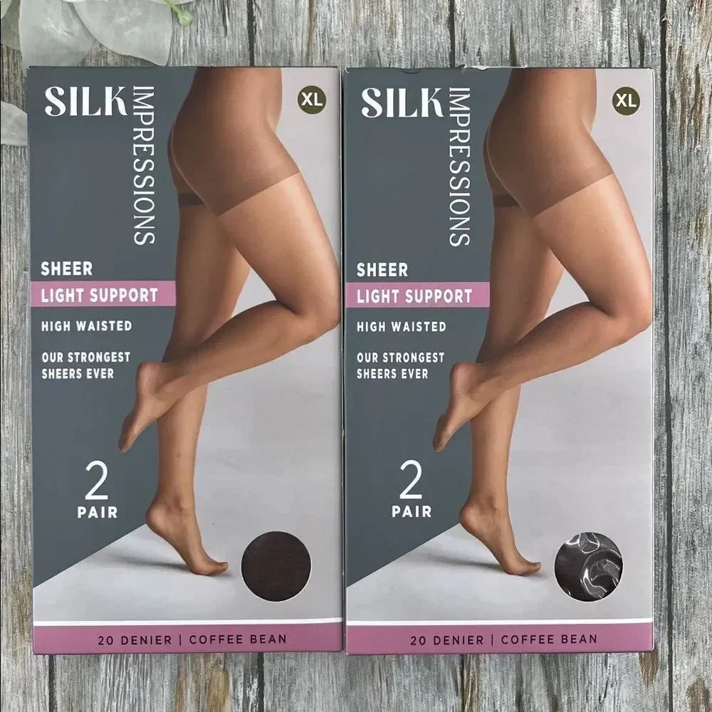 Silk Impressions Shimmer Sheer Pantyhose Stockings Sheer 2, 2-Packs XL