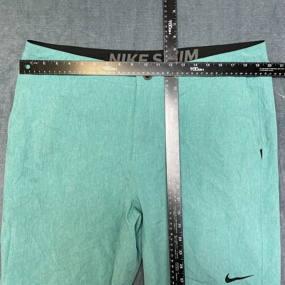 Nike Swim Board Shorts 38 Aqua Green Swoosh Logo Flat Front Slash Pockets Summer