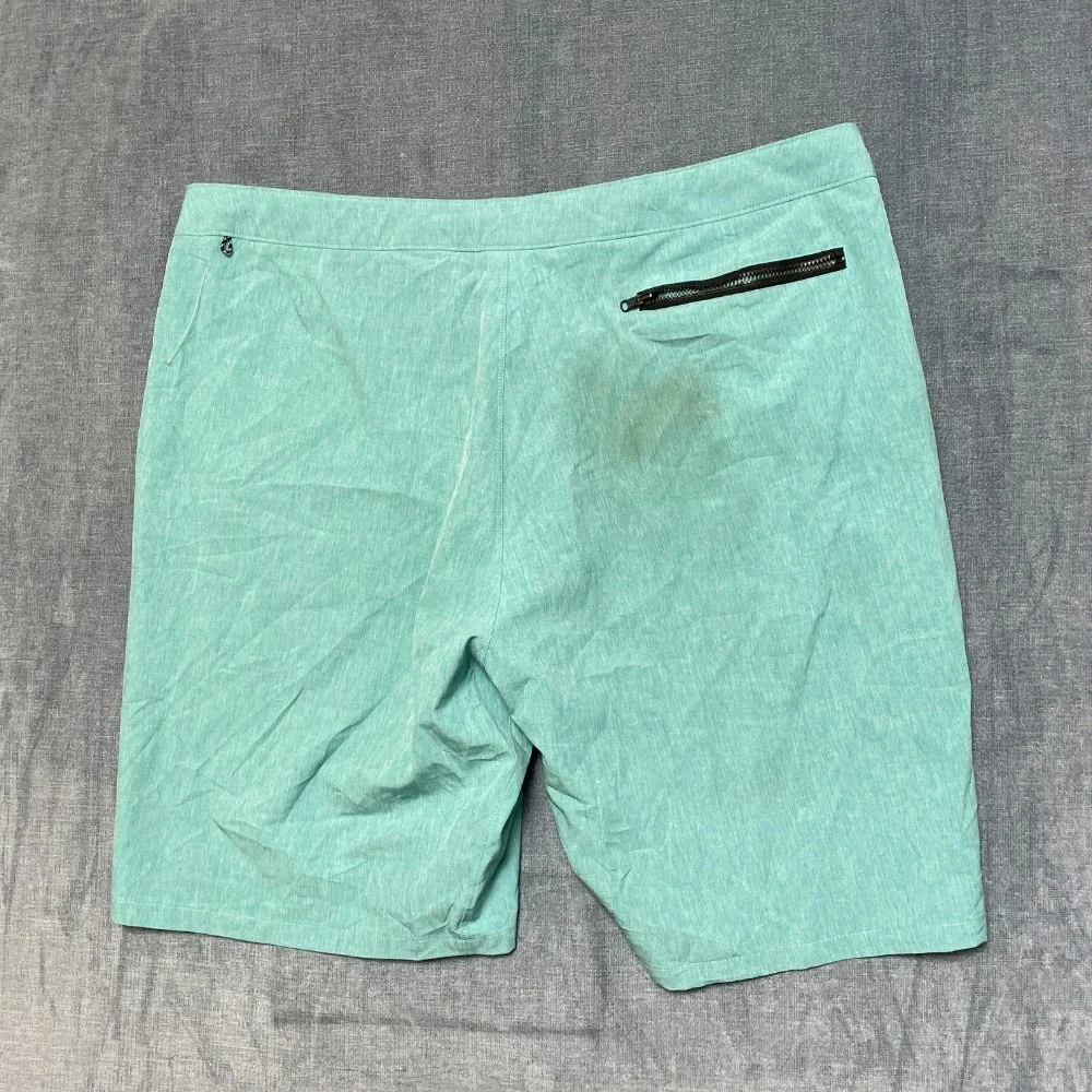 Nike Swim Board Shorts 38 Aqua Green Swoosh Logo Flat Front Slash Pockets Summer