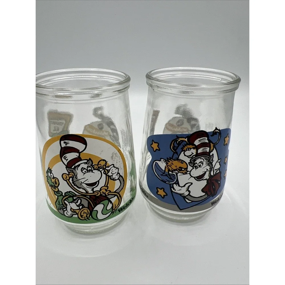 VTG 1996 Welch's Jelly Glasses Dr. Seuss Cat in the Hat Lot of 2 (#1 & #6)