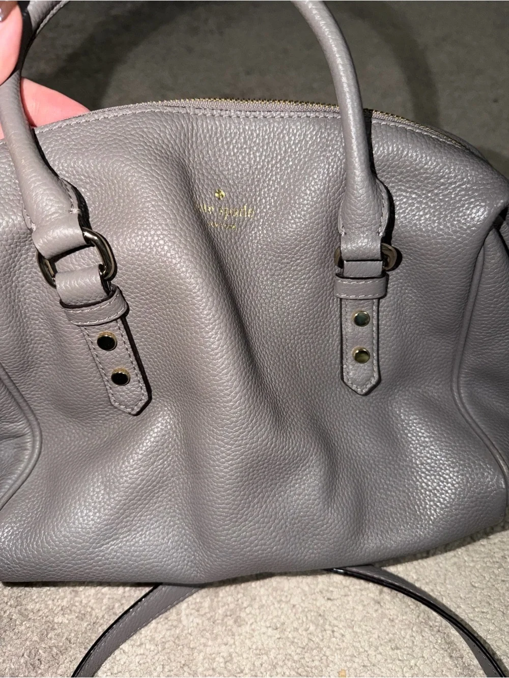 kate spade Gray Pebbled Leather Dome Satchel with Crossbody Strap