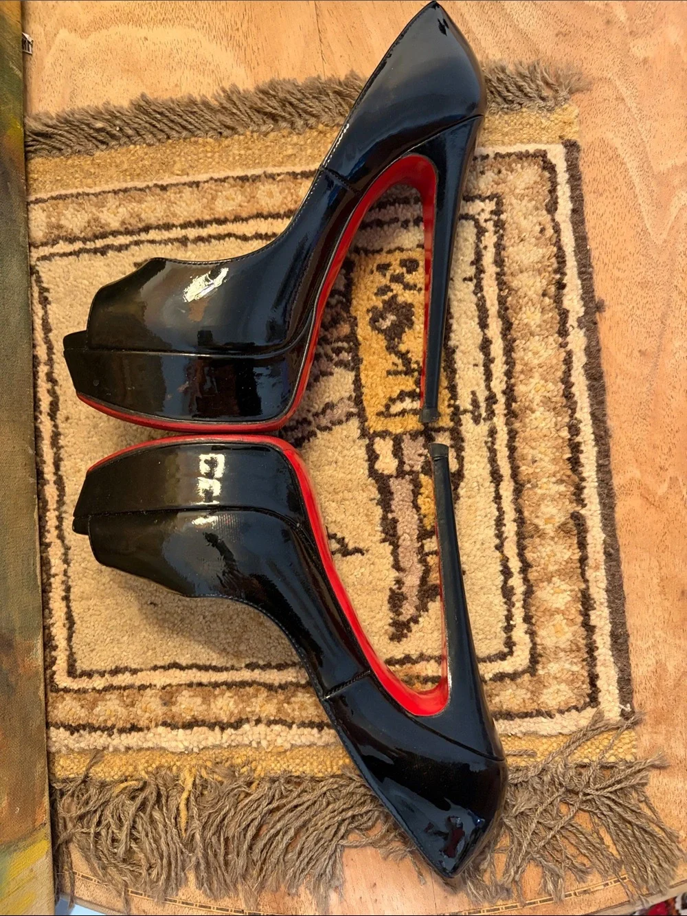 Christian Louboutin Black Patent Peep-Toe Platform Pumps SZ 36.5