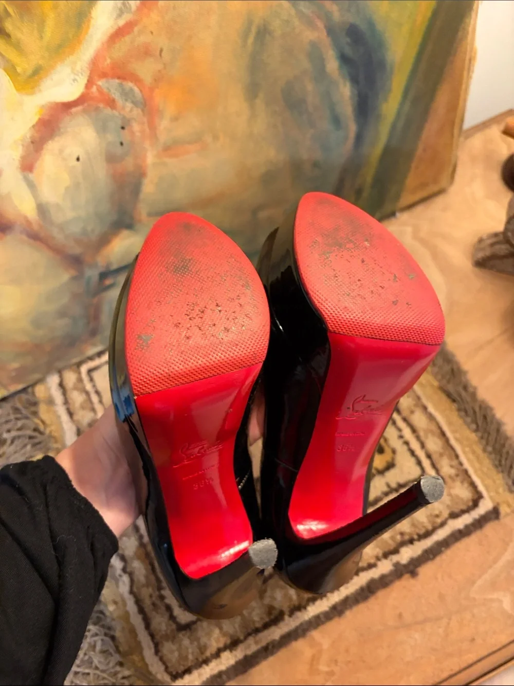 Christian Louboutin Black Patent Peep-Toe Platform Pumps SZ 36.5
