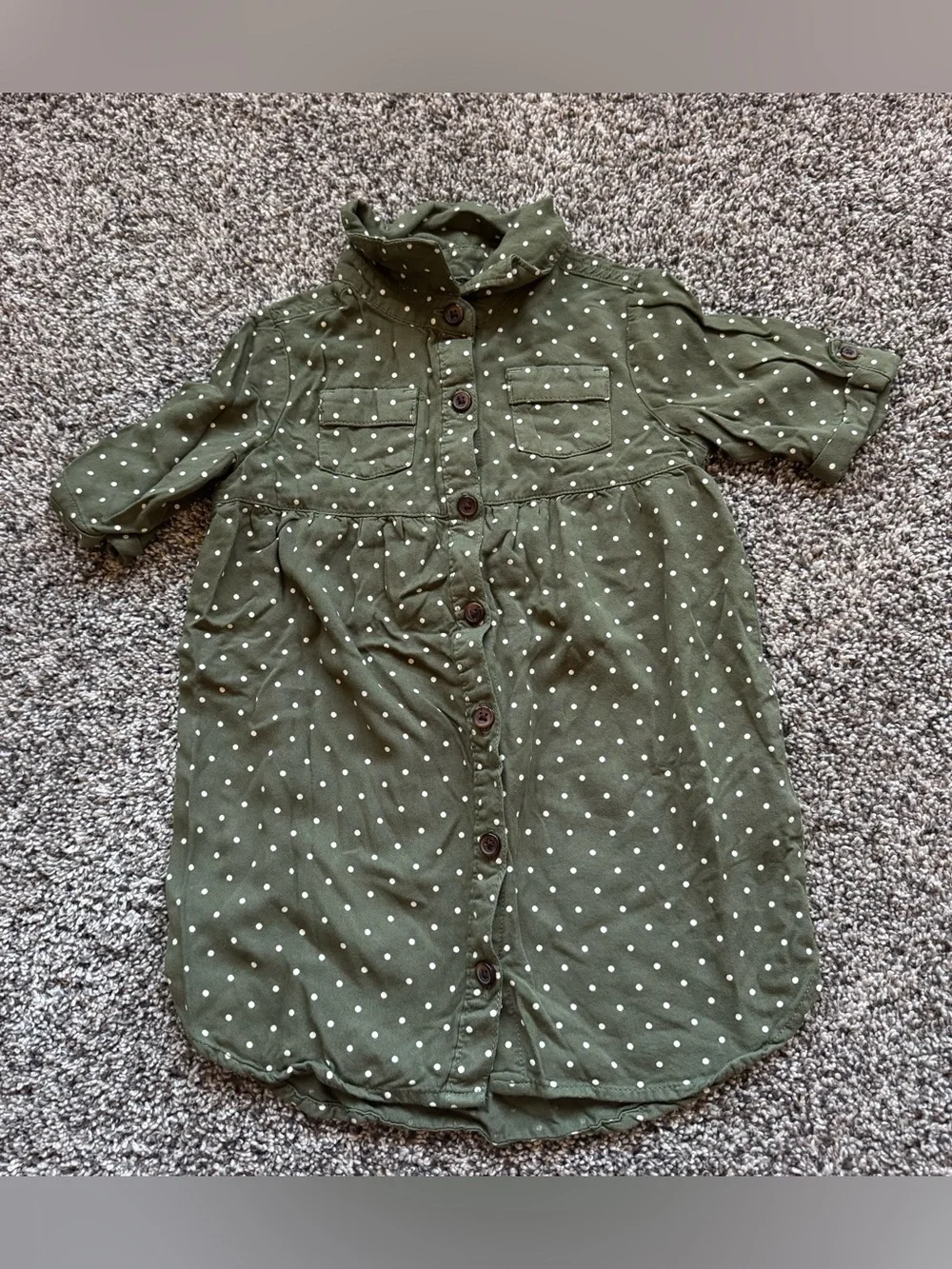 Old Navy Olive Green Polka Dot Button-Front Dress