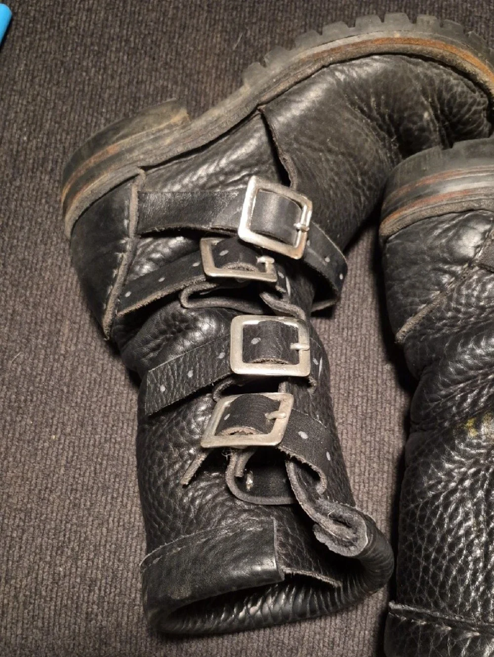 Men's Black Leather Buckle Strap Moto Boots