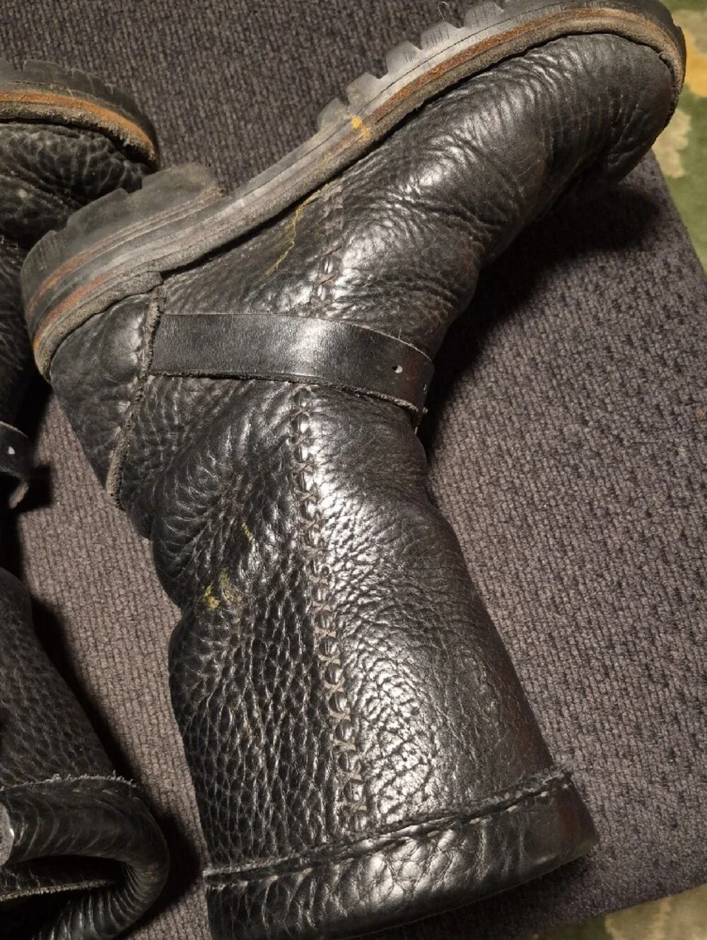 Men's Black Leather Buckle Strap Moto Boots