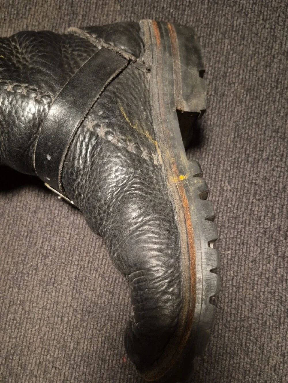 Men's Black Leather Buckle Strap Moto Boots