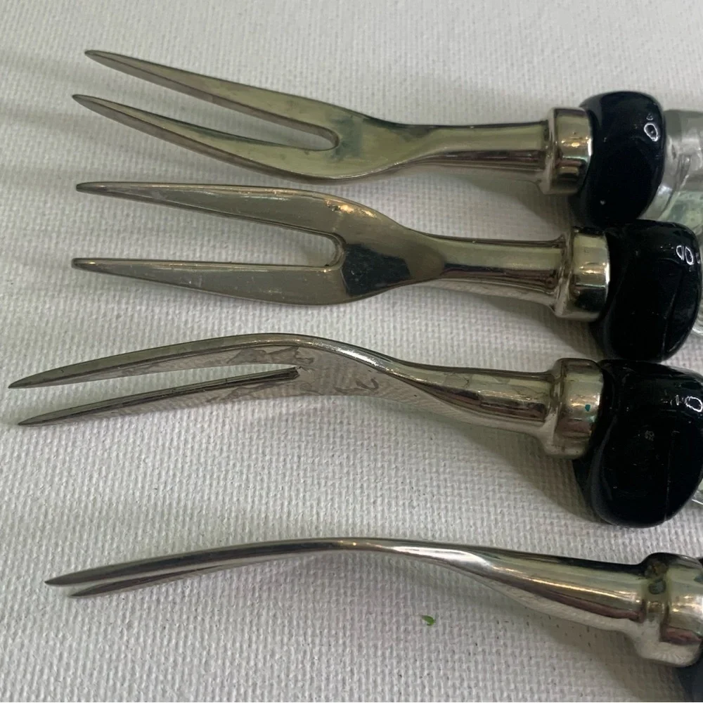 4 Glass Beaded Stainless Steel Forks Appetizers Olives Charcuterie Cocktail Set