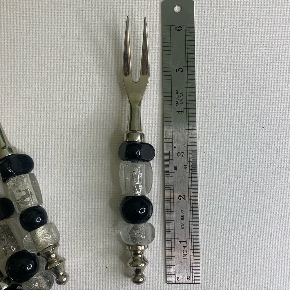 4 Glass Beaded Stainless Steel Forks Appetizers Olives Charcuterie Cocktail Set