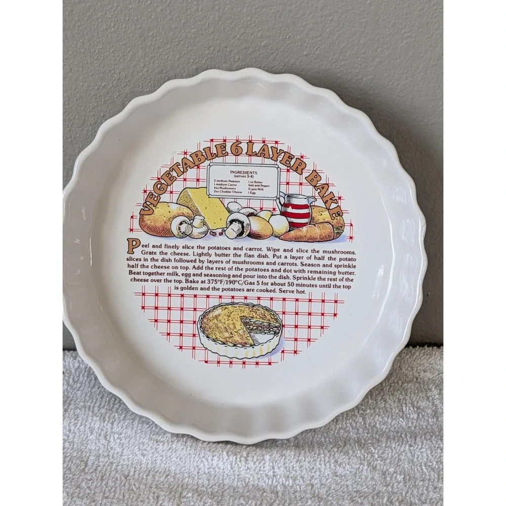 Vintage Small Ceramic Vegetable 6 Layer Bake Recipe Pie Dish Tart Ashley Fluted