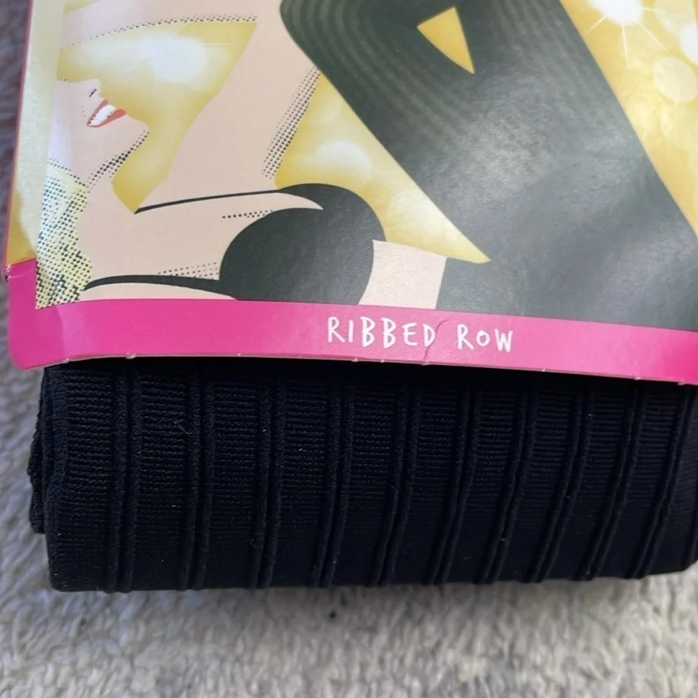Spanx Star Power Center Stage Patterned Shaping Tights Ribbed Row Black Sz D