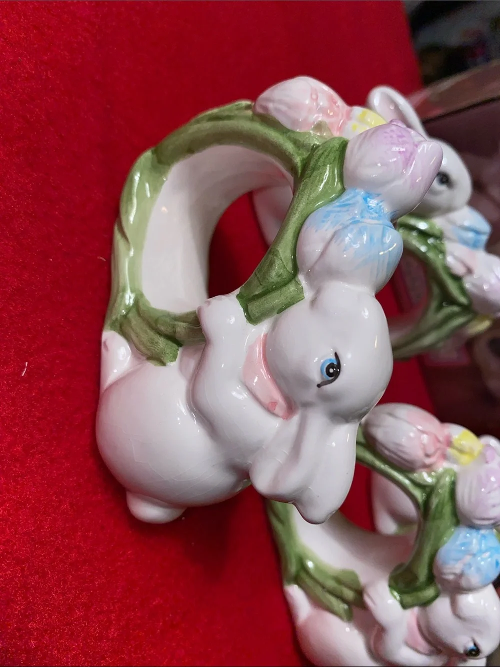 Vintage Mervy ‘s Pastel Bunny Napkin Ring Set Of 4 - Pink, Green, Blue