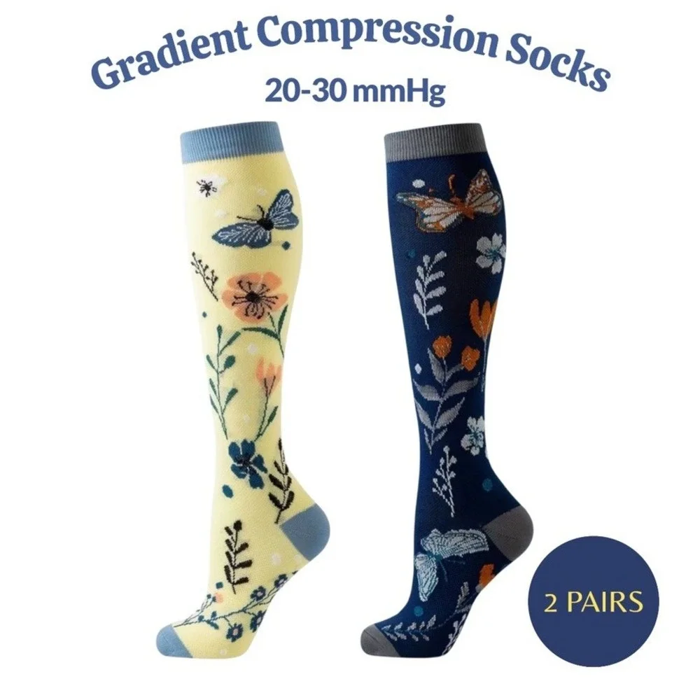 Unisex 20-30 mmHg Compression Socks L/XL Medical‎ Butterflies Gardencore 2 Pairs