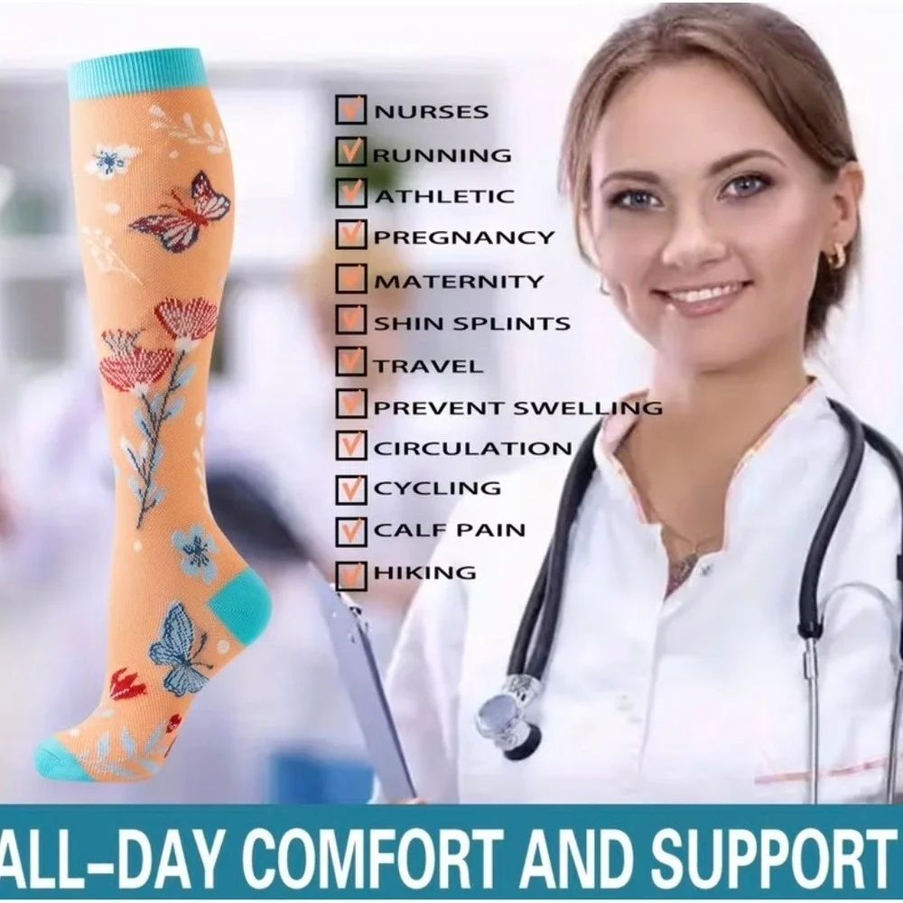 Unisex 20-30 mmHg Compression Socks L/XL Medical‎ Butterflies Gardencore 2 Pairs