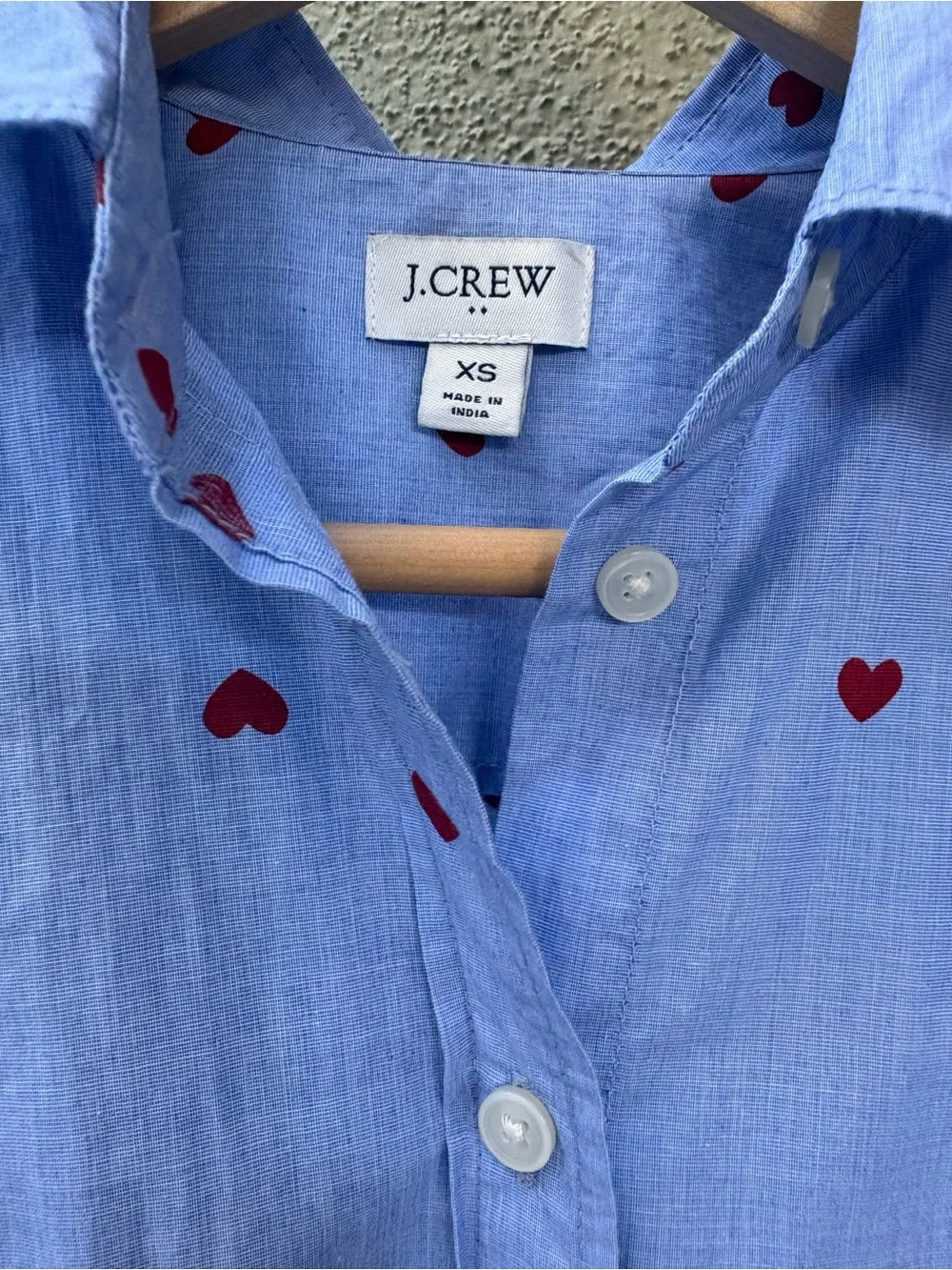 J. Crew Light Blue Heart Print Button-Down Shirt Women’s Size XS NWOT Date Night