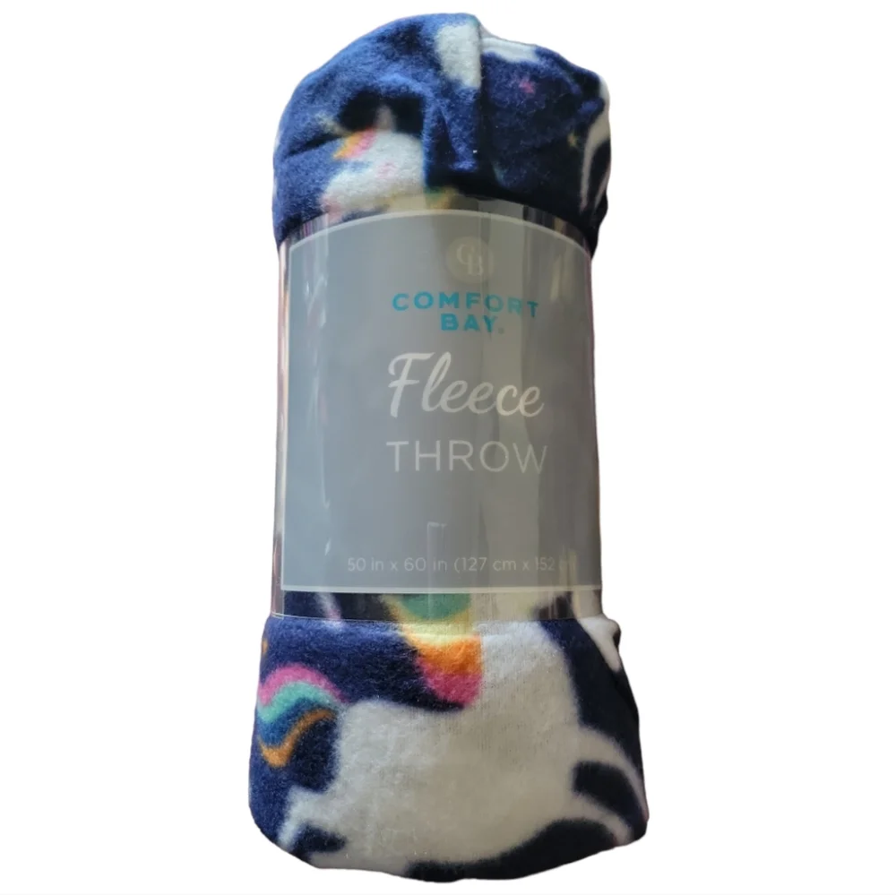 NWT Comfort Bay Unicorn Blue Soft Plush Throw Blanket 50