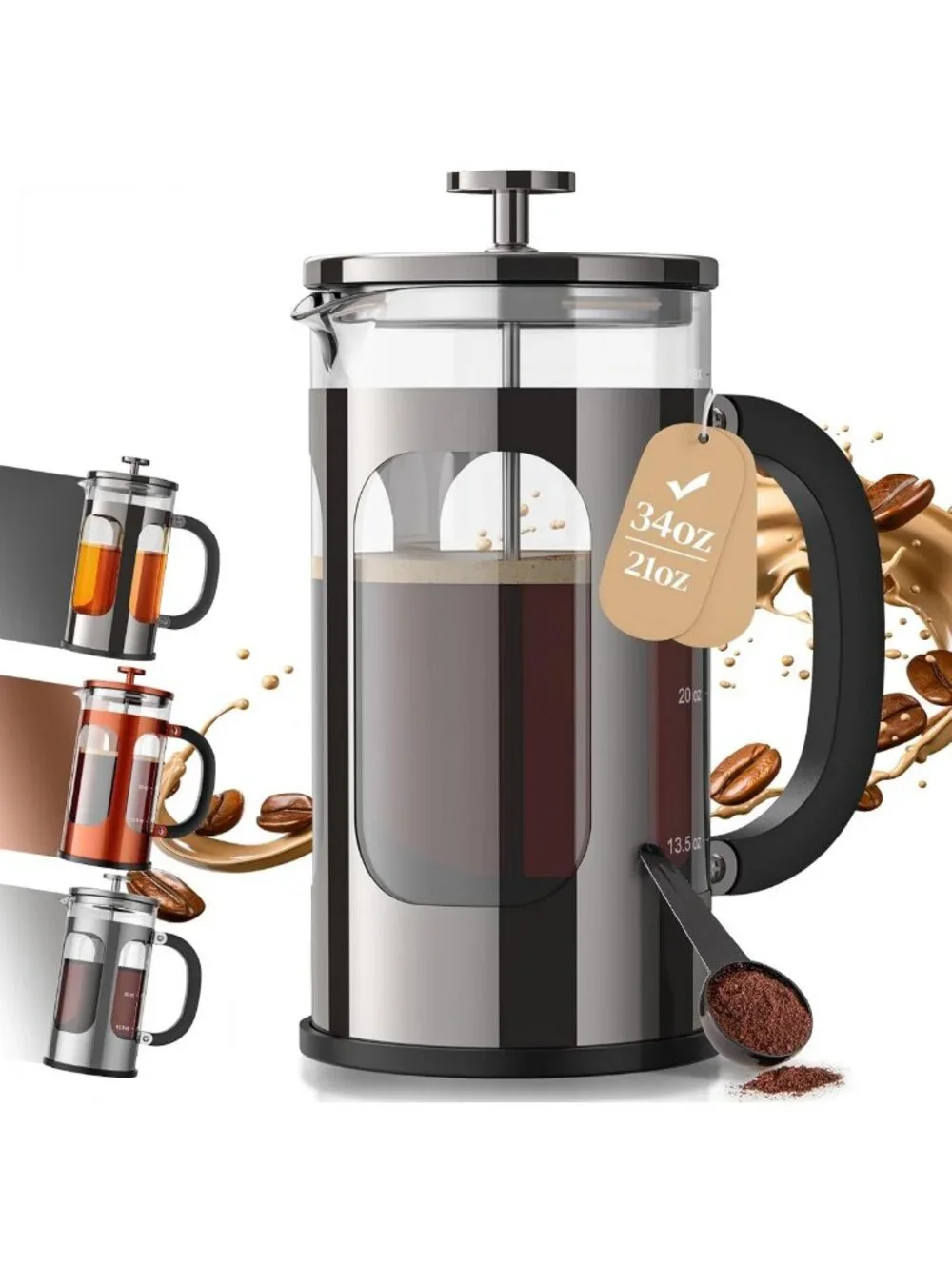 Premium 34oz French Press Coffee Maker - No Plastic, Perfect for Cafe-Quality
