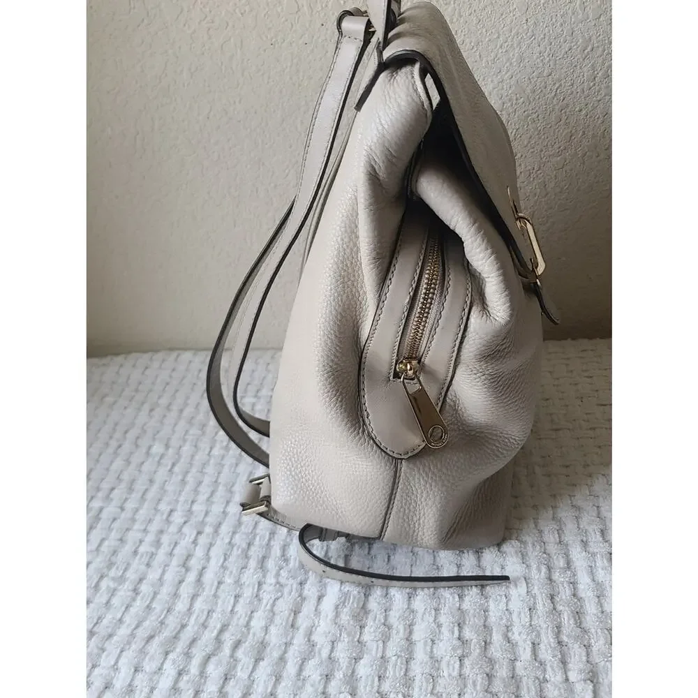 Michael Kors Pebbled Leather Backpack in Light Cream with Gold Hardware