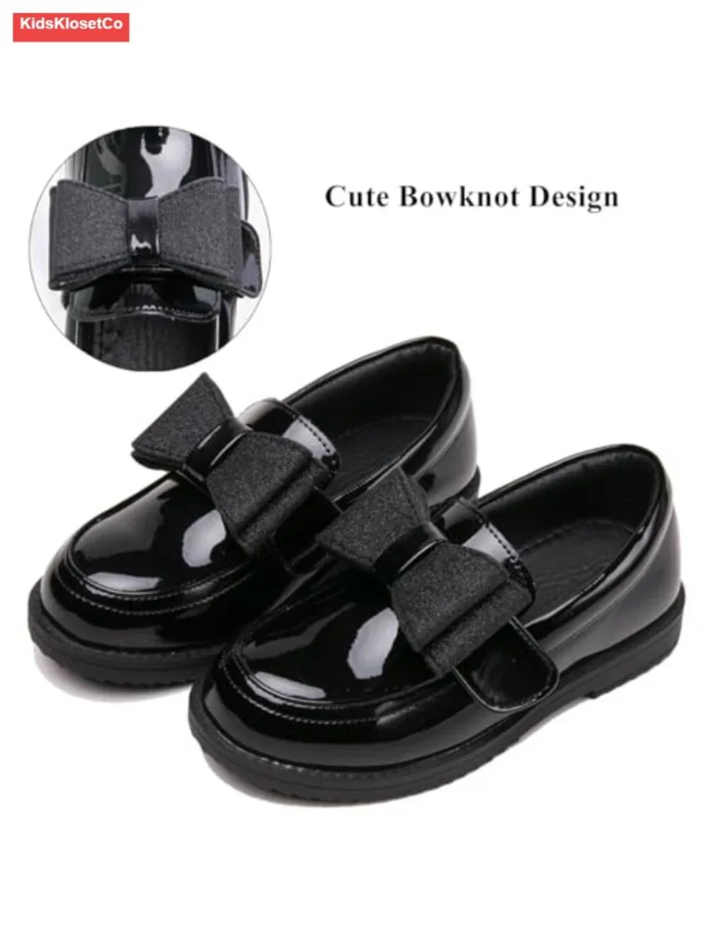 Girls Patent Leather Bowknot Loafers Slip-On Dress Shoes