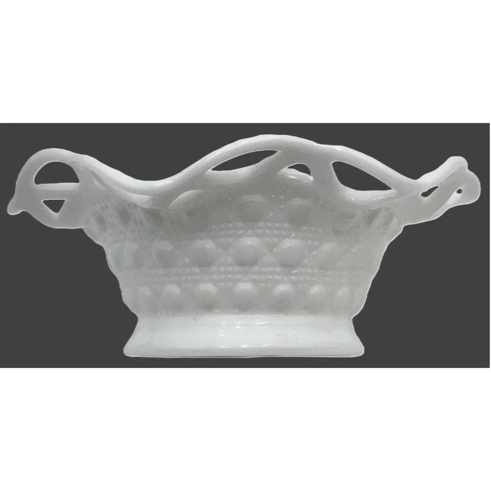 Vintage Imperial Milk Glass Lace Edge Lattice Bowl 6 in Decorative Footed Dish