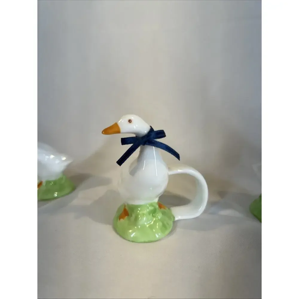 Vintage Ceramic Geese Blue Ribbon Napkin Holder Country Kitchen Decor
