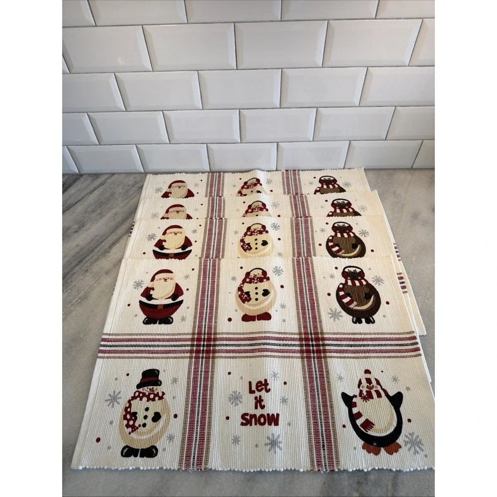 Set Of 4 Woven Let It Snow Christmas Holiday Placemats 2 Sided NEW ES002