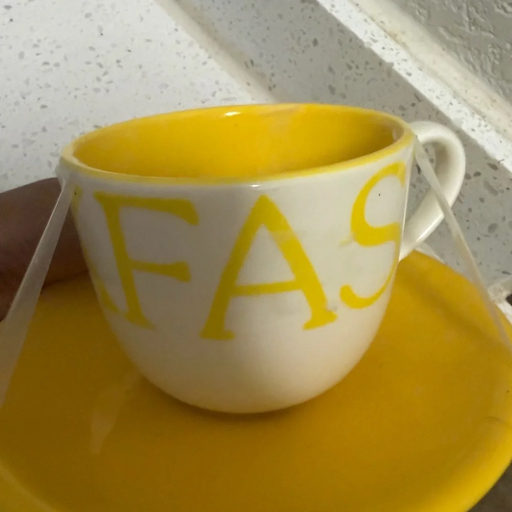 Crate&Barrel Yellow‎ and White Mug