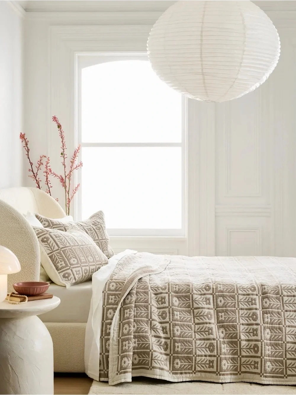 Quince Organic Cotton Jacquard Floral Coverlet only in toffee