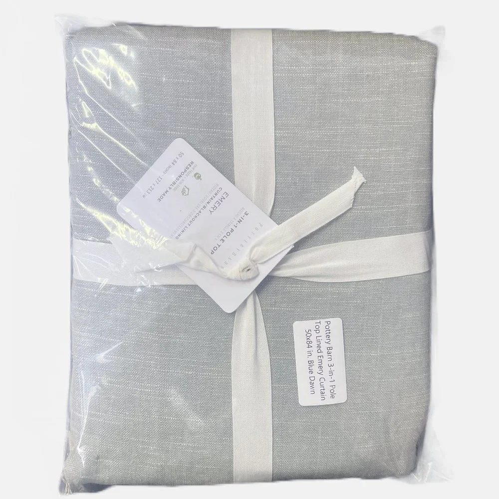 NWT! Pottery Barn 3-in-1 Pole Top Lined Emery Curtain 50x84 in. Blue Dawn‎