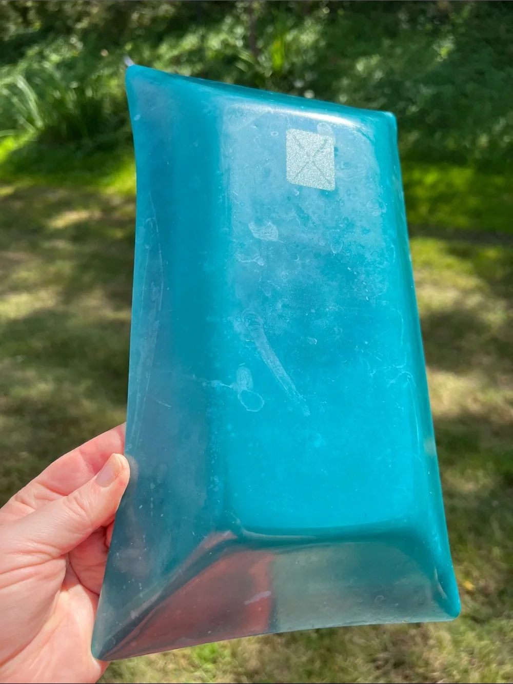 Vintage MCM George Briard Blue Teal Gold Glass Tray Hawaiian Crown Regalia