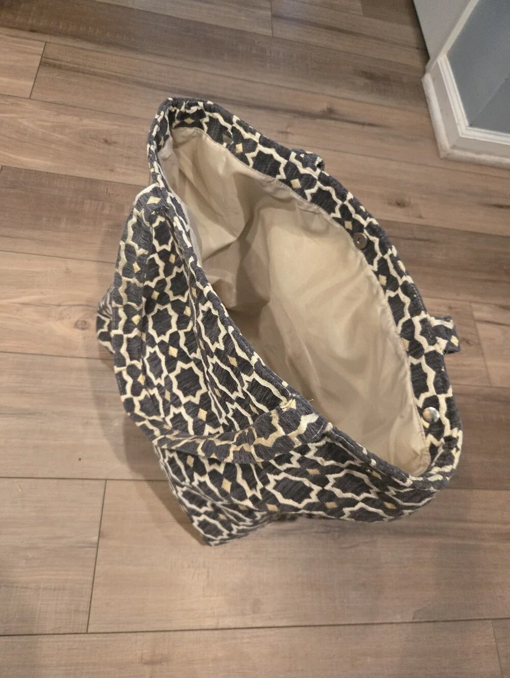 Geometric Gray & Beige Fabric Tote Bag