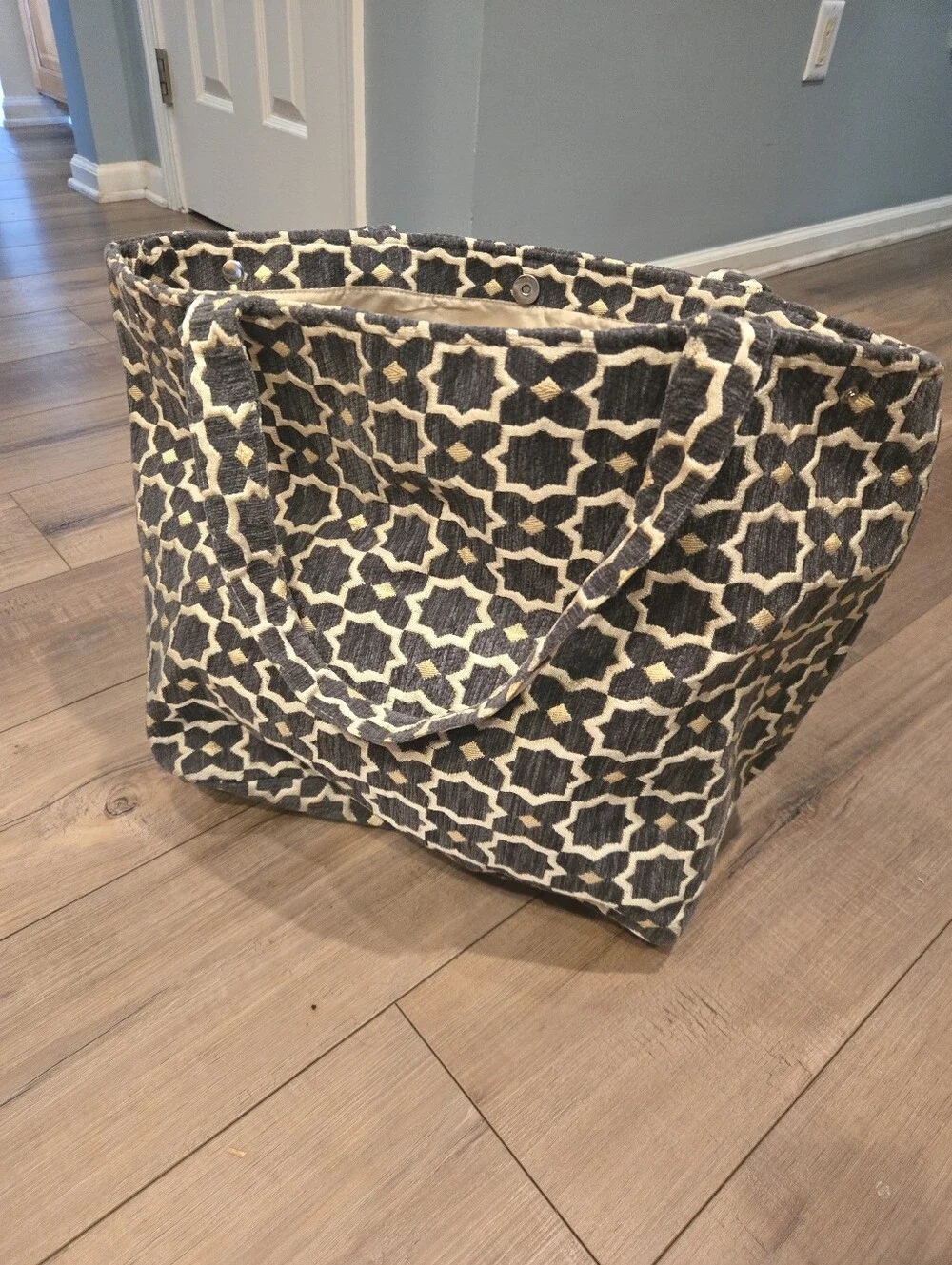 Geometric Gray & Beige Fabric Tote Bag