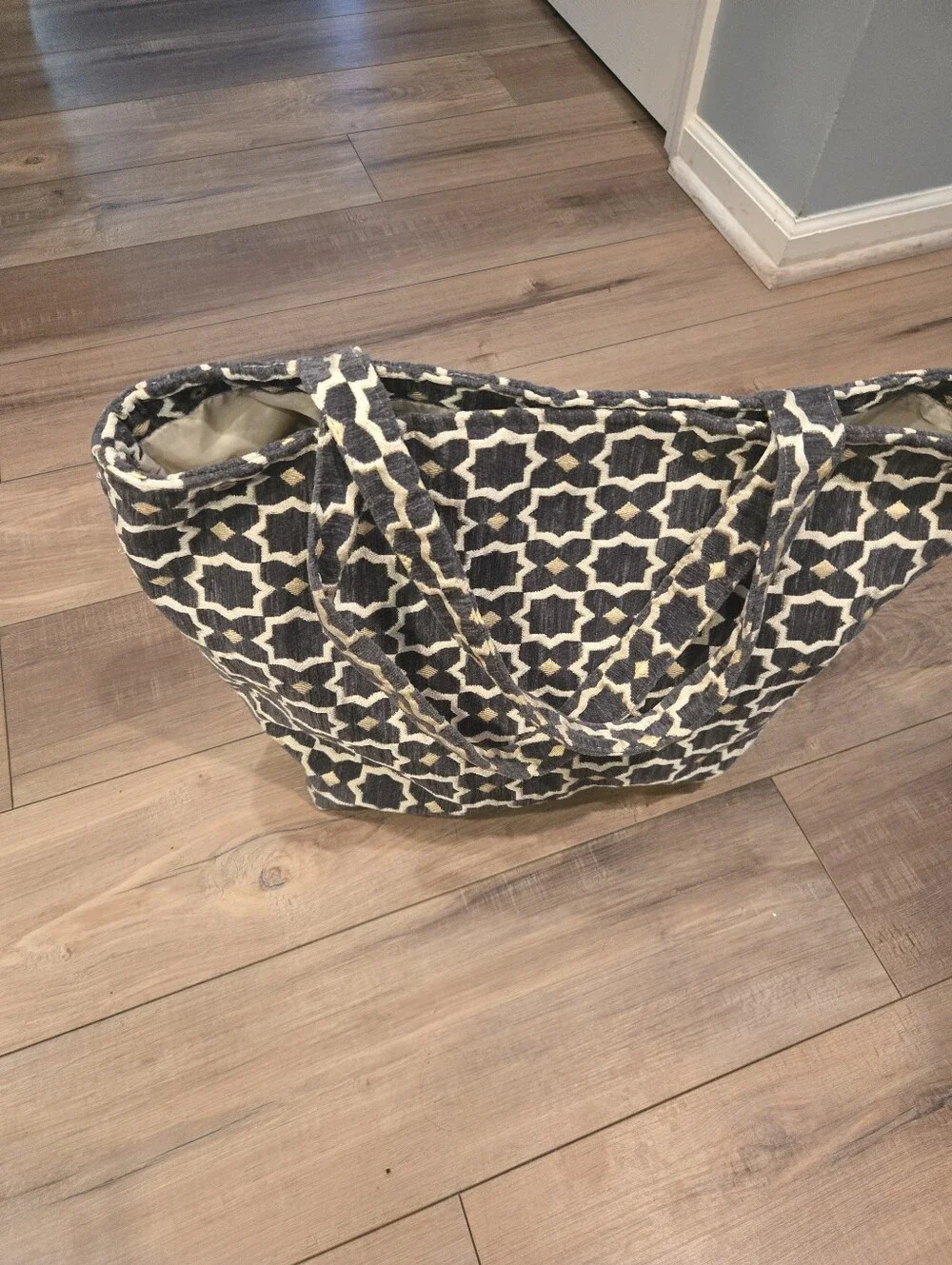 Geometric Gray & Beige Fabric Tote Bag