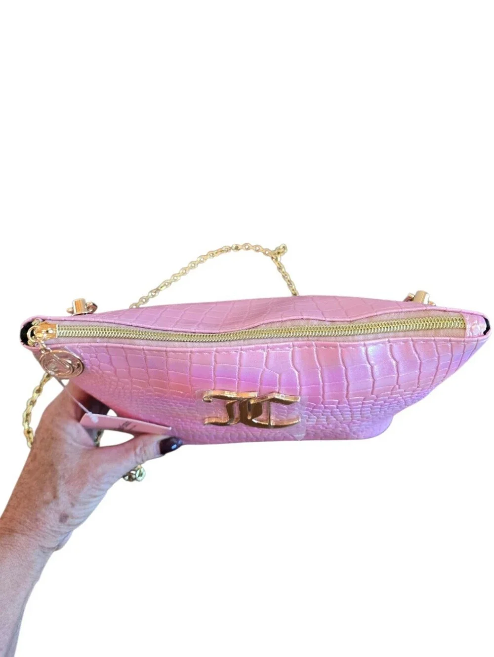 Juicy Couture Metallic Iridescent Pink Converted Makeup Crossbody Bag