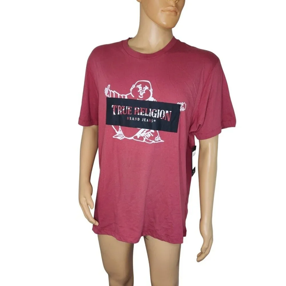 True Religion Mens Size XL T Shirt Heart Red Short Sleeve Buddha Logo NWT --15