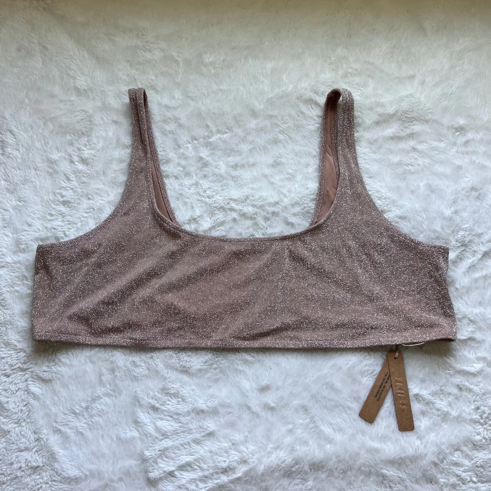 SKIMS Swim Metallic Shimmer Scoop Neck Bikini Top Rose Gold SW-SCN-0106 4X NEW