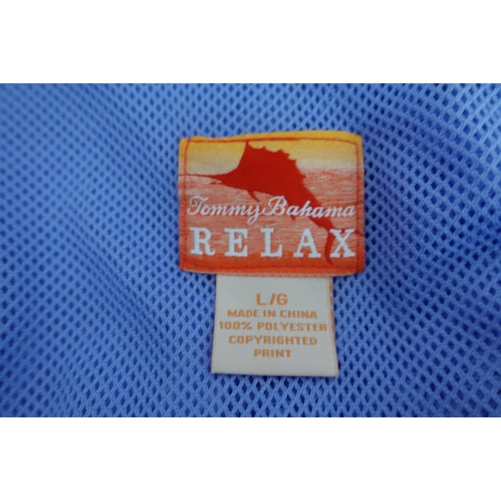 Tommy Bahama Swim Trunks Mens L Blue Palm Print Mesh Lined Drawstring Waist