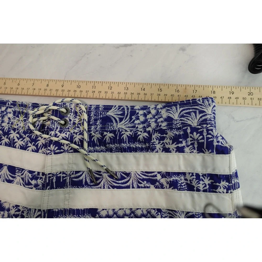 Tommy Bahama Swim Trunks Mens L Blue Palm Print Mesh Lined Drawstring Waist