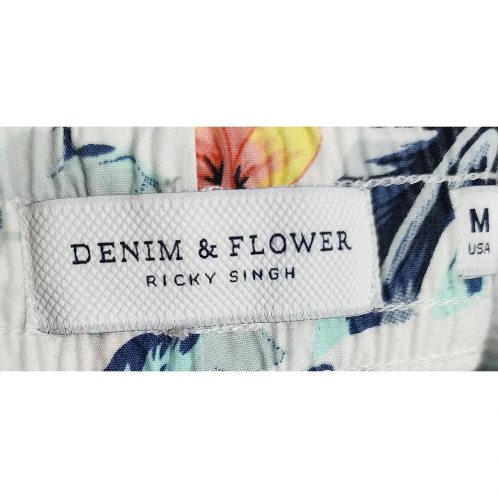 Denim & Flower Floral Print Swim Trunks Casual Beach Shorts Size M‎