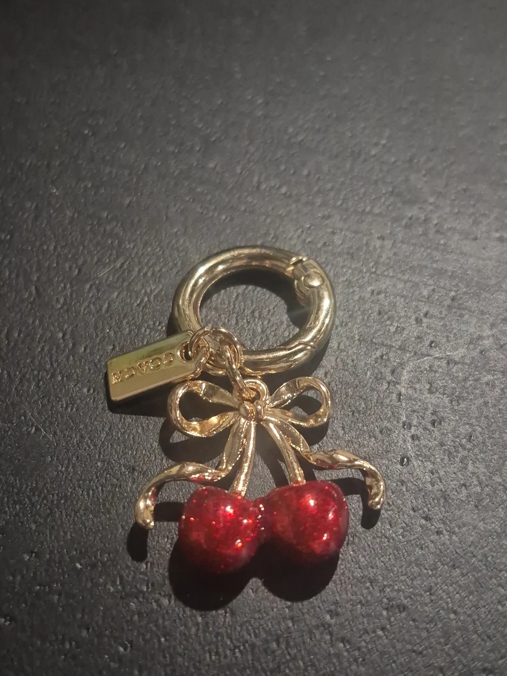 Coach Repurposed Mini Gold-Tone Bow & Red Glitter Cherry Key Charm