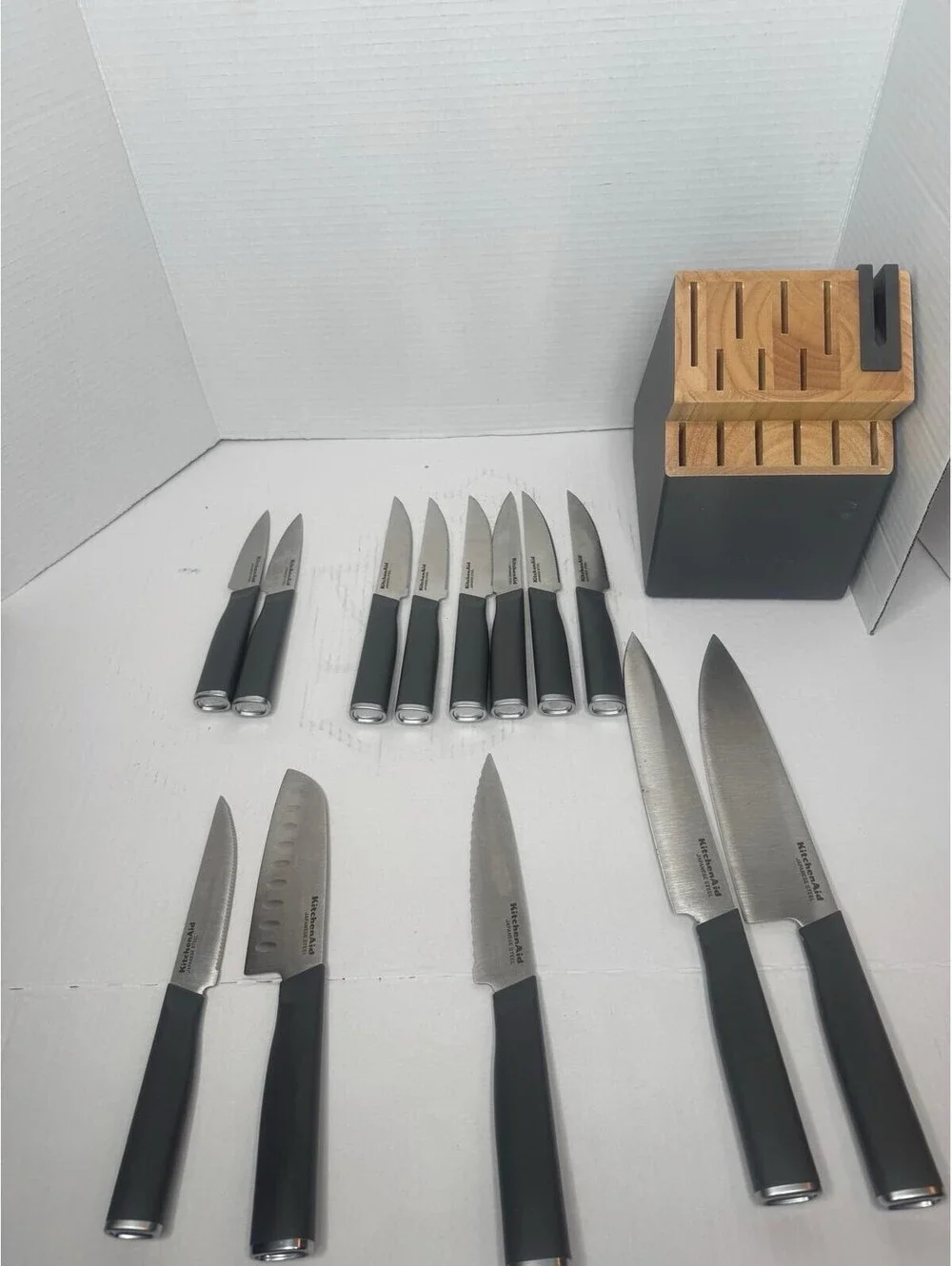 KitchenAid Gourmet 15-Piece Knife Set-Charcoal Gray Handles & Matching Block
