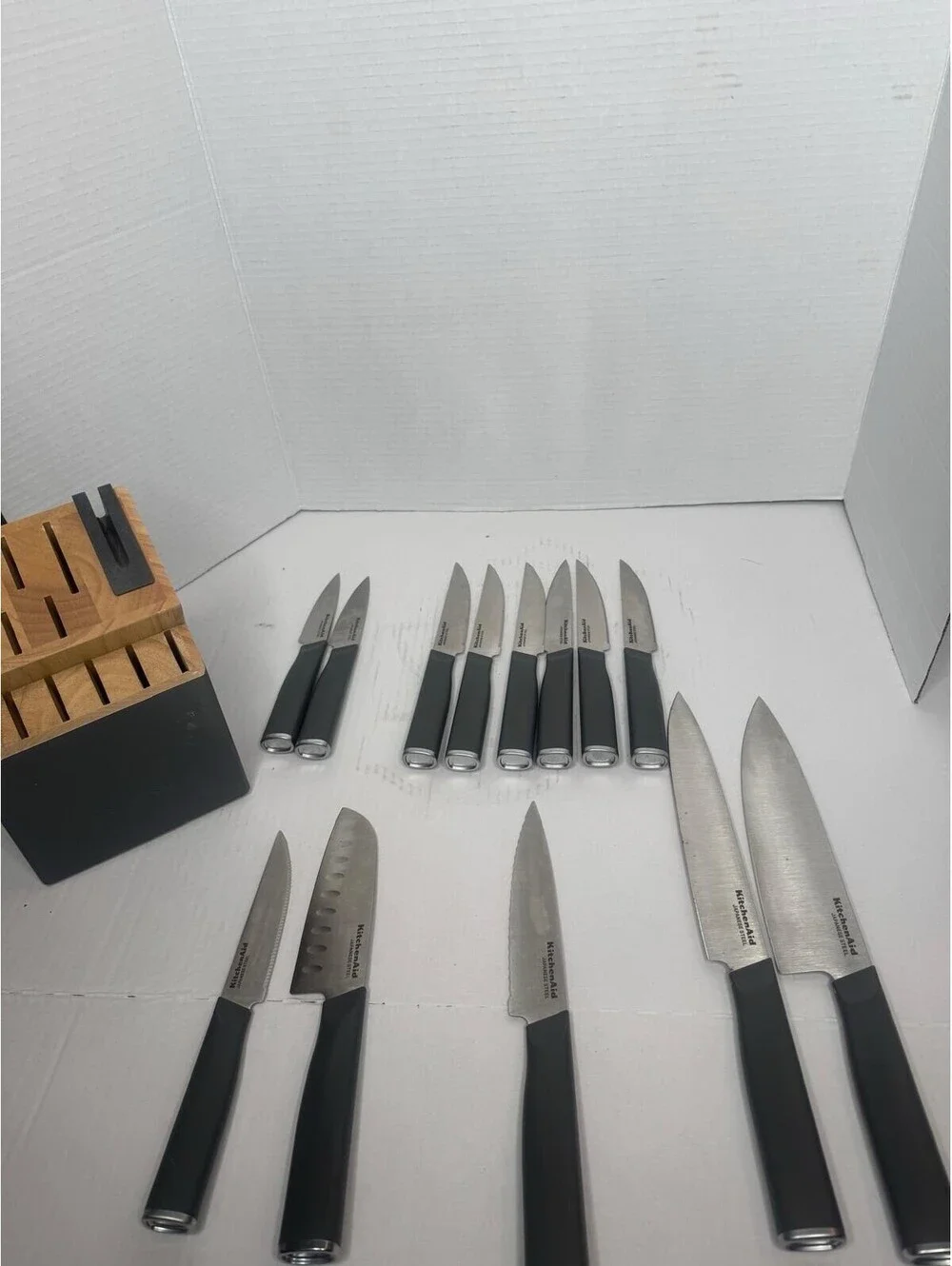 KitchenAid Gourmet 15-Piece Knife Set-Charcoal Gray Handles & Matching Block