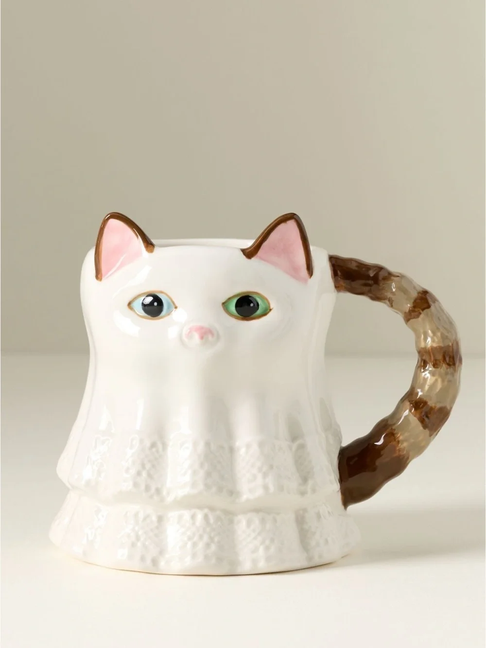 Anthropologie Peluche Halloween Stoneware Cat Mug | Ghost Cat | NIB