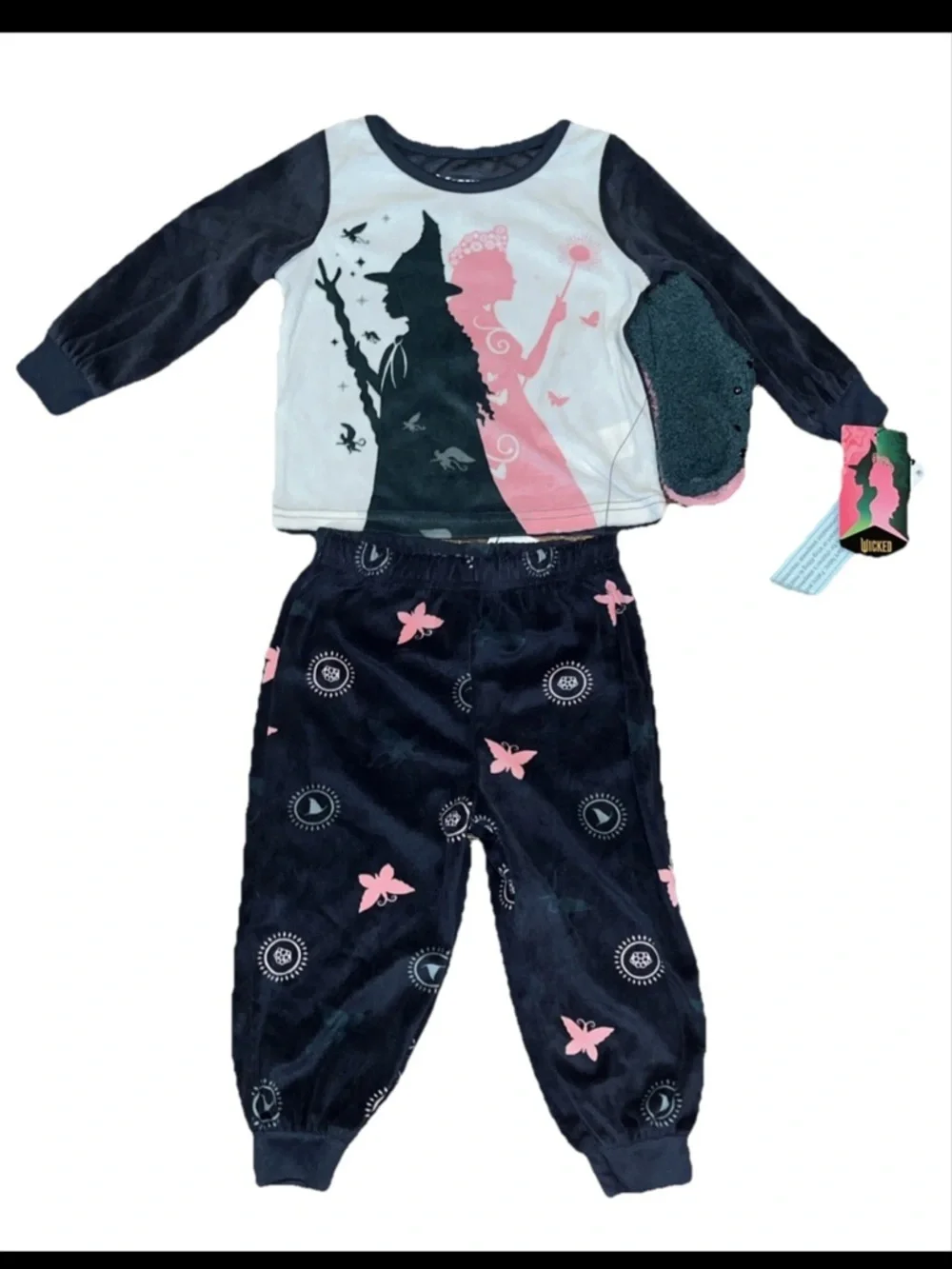 Wicked Toddler Girl's Glinda & Elphaba Soft Pajama Set with Socks With Grippers