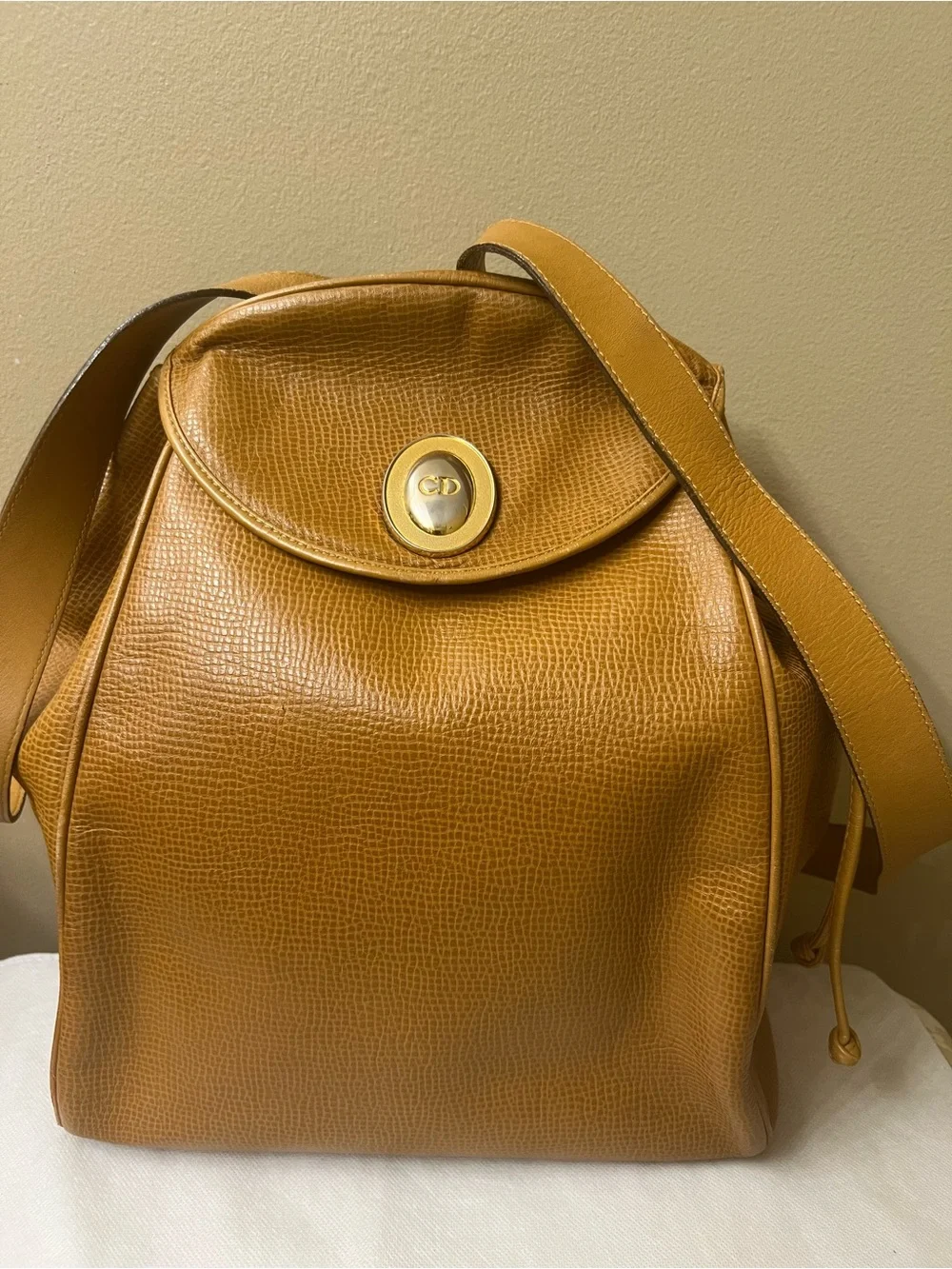 Christian Dior Large Cognac Textured Leather Backpack