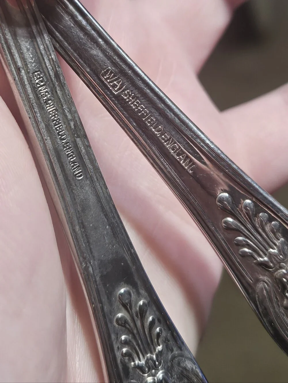 Vintage Sheffield England Set Of Three Fruit Themed Embossed Serving Spoons!
