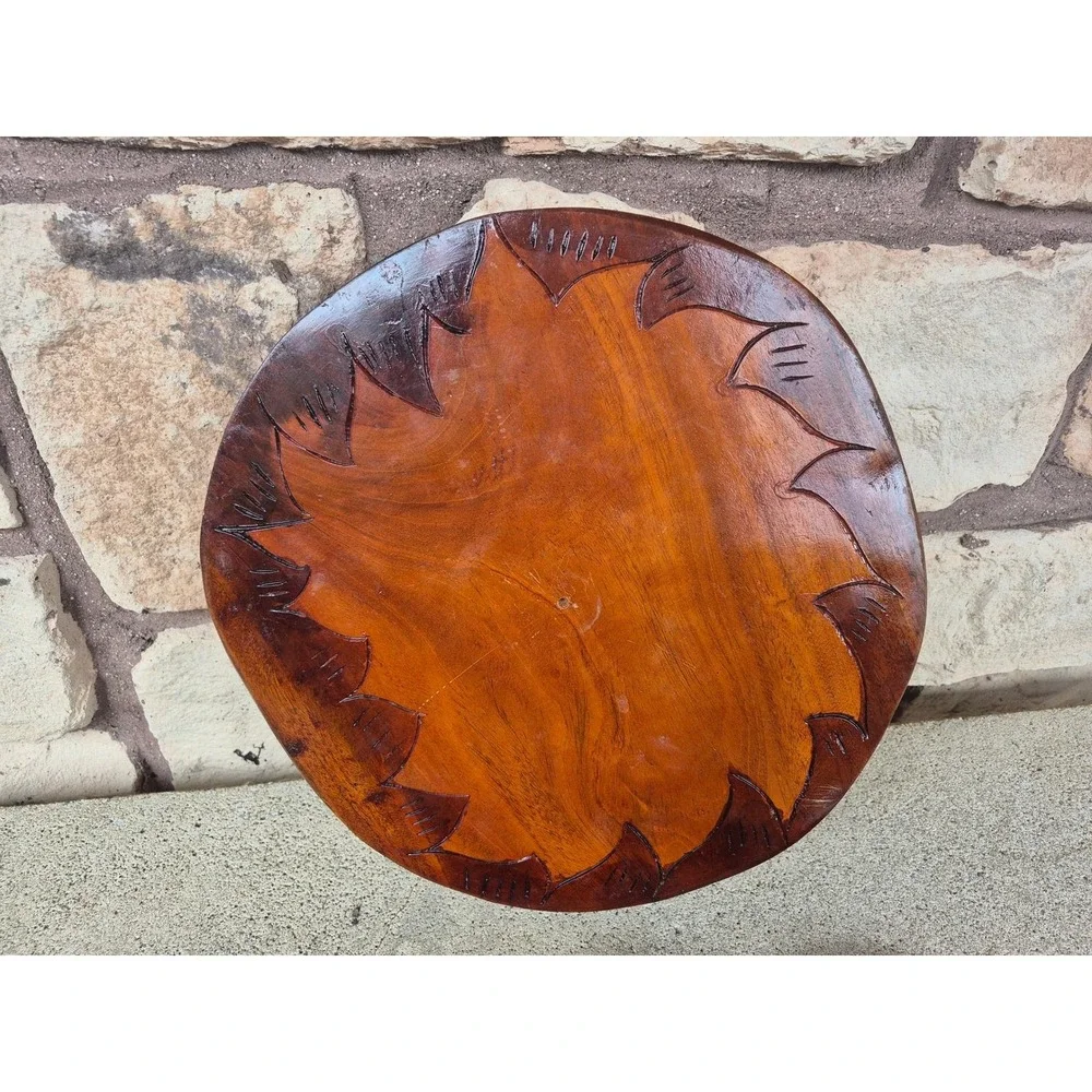 Vintage Hand Carved Wood Snack Serving‎ Set Tray Bowls Mid Century Boho