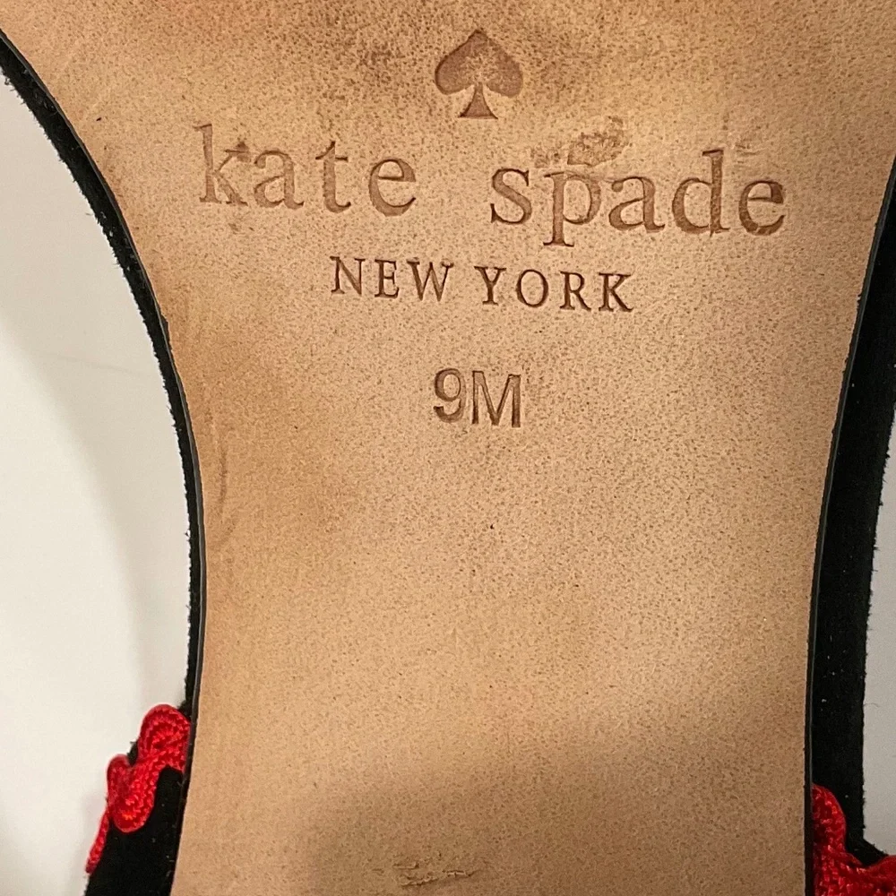 KATE SPADE Piedra Scallop Suede Block Heel Sandal Black/Multi Size 9