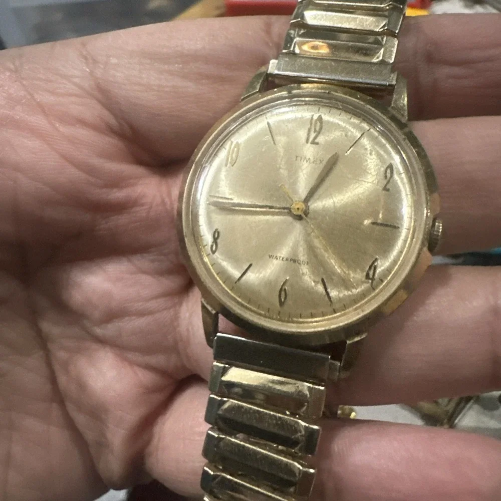 Works VTG 1965 Timex Marlin Waterproof Gold Men's watch Manual Wind 34mm 7.5
